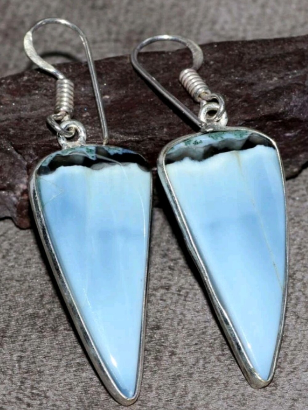Owyhee Blue Opal Gemstone Jewelry 925 Sterling Silver Handmade Dangle Earrings